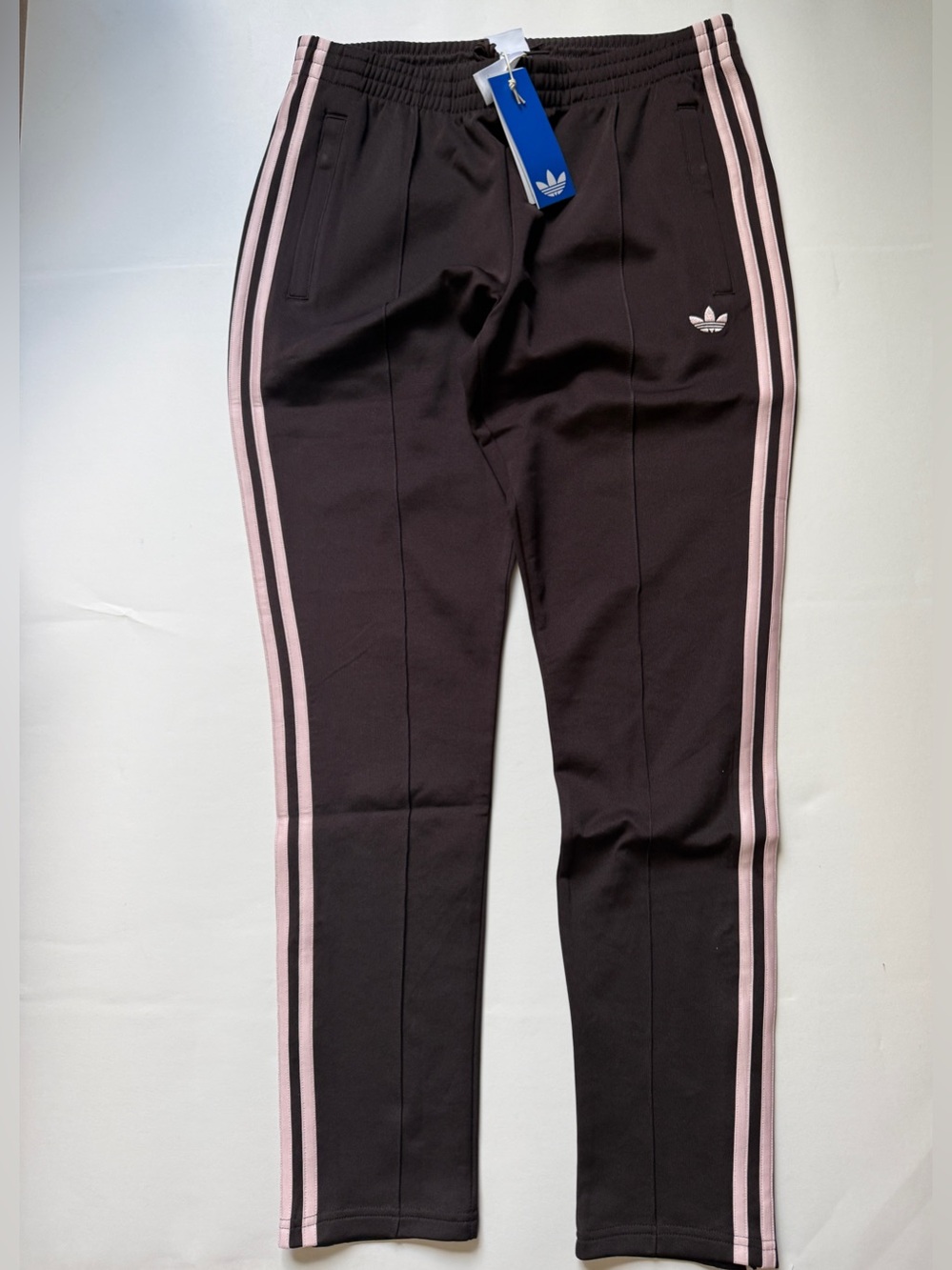 Adidas Originals SST Classic Track Pants Brown w/Pink Stripes KD3790 - Picture 3 of 12